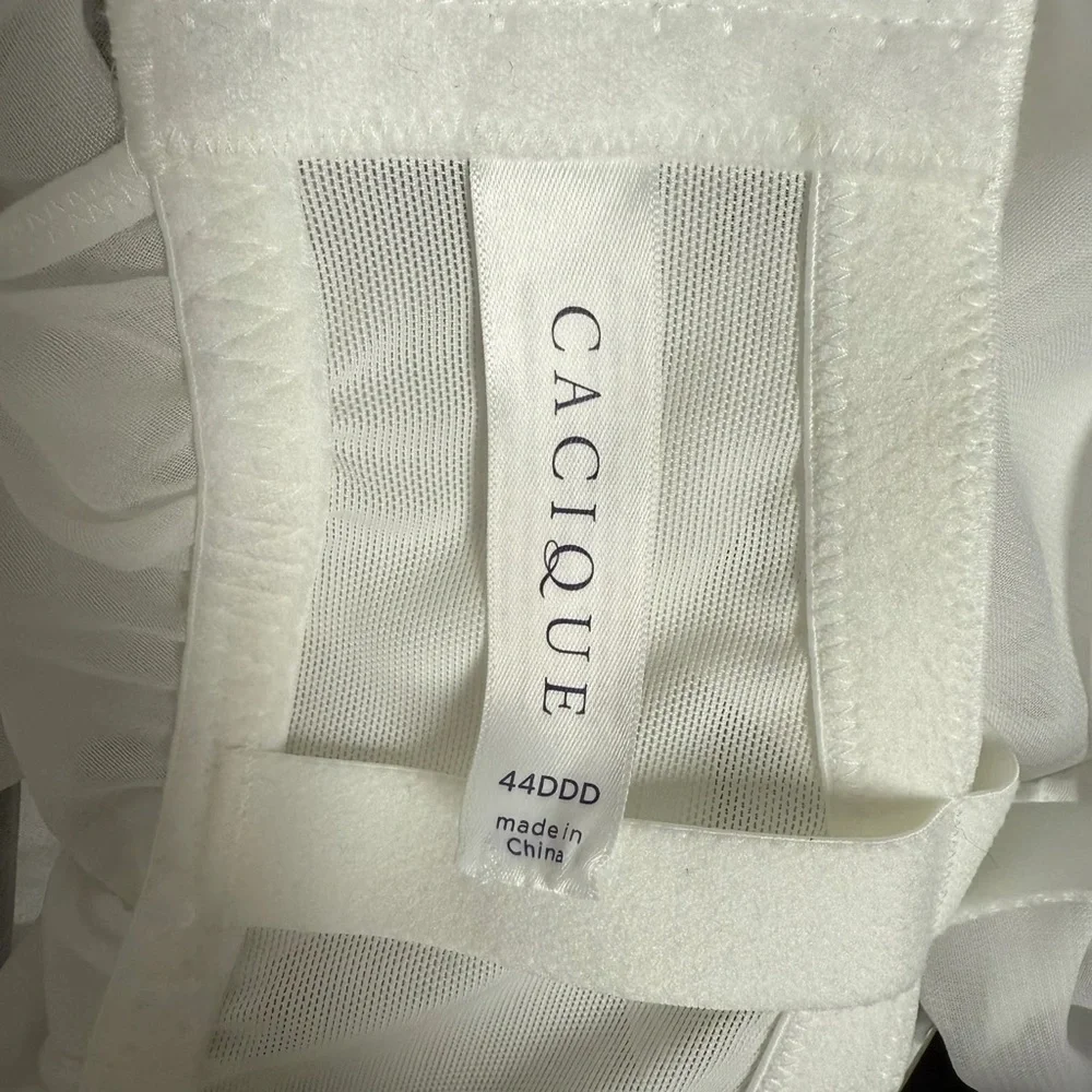 Cacique White Sheer Babydoll Top & G-String - New - Size 44DDD
